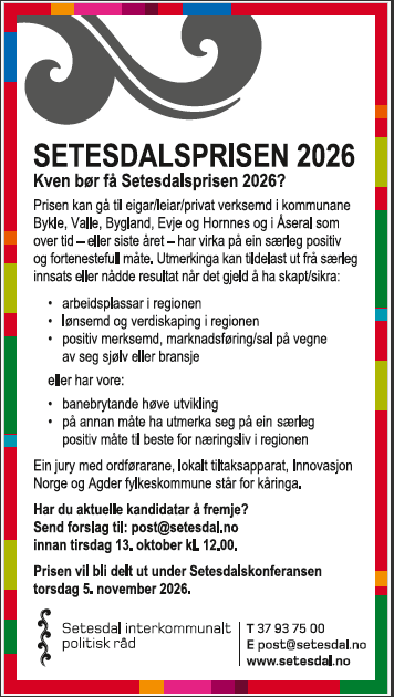 Lenkje til artikkel: Kven bør få Setesdalsprisen 2026?