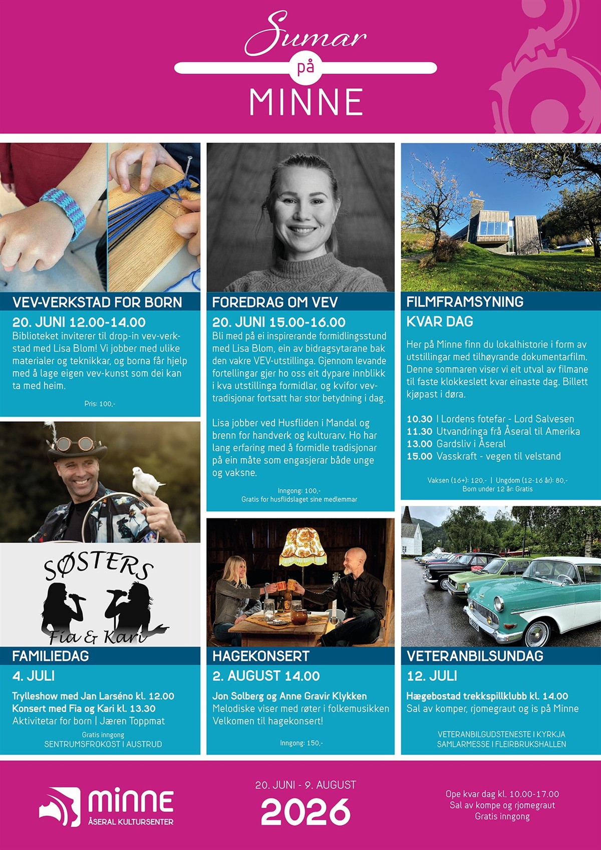 Plakat med aktiviteter for sommeren 2026 - Klikk for stort bilete